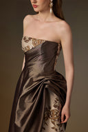 IHF ATELIER • Rose Branch Brocade Bustier A-Line Gown With Draped Cape