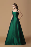 A-Line Dark Green Silk Taffeta Gown With Hand-Braided Crystal Strap for women, from IHF ATELIER, The Viet Concept