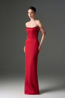 IHF STUDIO • Noir Crimson Crystal Off-Shoulder Silk Taffeta Corset Gown