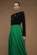 V-Cut Column A-Line Gown Black Green Long Sleeve Velvet Bow for women, from IHF ATELIER, The Viet Concept 