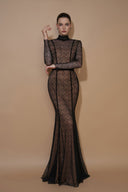 Lace Stand Collar Mermaid Gown With Velvet Bow Belt for women, from IHF ATELIER, The Viet Concept 