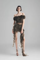 Dark Ash Green Off-Shoulder Cropped Top with 3D Floral Ruffled Layers for women, from Must Have, The Viet Concept 