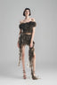 Dark Ash Green Off-Shoulder Cropped Top with 3D Floral Ruffled Layers for women, from Must Have, The Viet Concept 