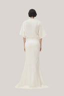 White Xuan Di Straight Batwing Sleeved Satin Top for women, from TINH, The Viet Concept 