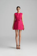 Fuchsia Sculpted Lace Mini Dress With Crystal Bow Belt for women, from IHF STUDIO, The Viet Concept 