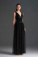 IHF STUDIO • Vine Guipure Lace V-Neck Crystal Bow Midi Dress