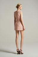 Pink Lace Structured Mini Dress with Puff Hips and Crystal Bow Belt for women, from IHF STUDIO, The Viet Concept 