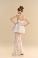 LINH PHUNG • Ameline Floral Sequin Mermaid Gown with Sheer Corset & Detachable Cape