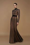 Lace Stand Collar Mermaid Gown With Velvet Bow Belt for women, from IHF ATELIER, The Viet Concept 