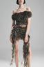 Dark Ash Green Off-Shoulder Cropped Top with 3D Floral Ruffled Layers for women, from Must Have, The Viet Concept 