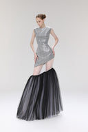 Freya Asymmetrical Sequin Gown with Layered Tulle Train for women, from SORAMAME, The Viet Concept