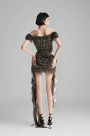 Dark Ash Green Off-Shoulder Cropped Top with 3D Floral Ruffled Layers for women, from Must Have, The Viet Concept 