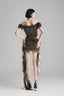 Dark Ash Green Off-Shoulder Cropped Top with 3D Floral Ruffled Layers for women, from Must Have, The Viet Concept 