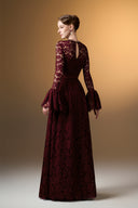 IHF ATELIER • Emerald Reverie French Lace A-Line Gown With Ruffled Sleeves