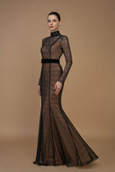 Lace Stand Collar Mermaid Gown With Velvet Bow Belt for women, from IHF ATELIER, The Viet Concept 