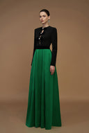V-Cut Column A-Line Gown Black Green Long Sleeve Velvet Bow for women, from IHF ATELIER, The Viet Concept 