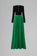 V-Cut Column A-Line Gown Black Green Long Sleeve Velvet Bow for women, from IHF ATELIER, The Viet Concept 