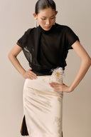 LECIA • Noir Sheer Silk Chiffon High-Neck Blouse