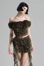 Dark Ash Green Off-Shoulder Cropped Top with 3D Floral Ruffled Layers for women, from Must Have, The Viet Concept 