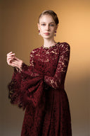 IHF ATELIER • Emerald Reverie French Lace A-Line Gown With Ruffled Sleeves