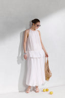 Moneta Asymmetric Pleated Bamboo Midi Skirt for women, from ARTI, The Viet Concept