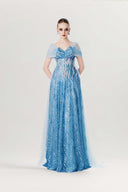 Azure Ethereal One-Shoulder Crystal Bow Silk Cape Gown for women, from MR CRAZY & LADY SEXY, The Viet Concept 