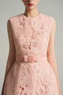 Pink Lace Structured Mini Dress with Puff Hips and Crystal Bow Belt for women, from IHF STUDIO, The Viet Concept 
