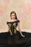 Ambessa Golden Off-Shoulder Layered Gown for women, from JOSEPHINE, The Viet Concept