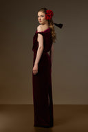 IHF ATELIER • Dark red Velvet Asymmetric One-Shoulder Draped Column Gown