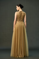 EEGEN STUDIO • Champagne Beaded Waist Floor Length Dress