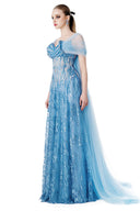 Azure Ethereal One-Shoulder Crystal Bow Silk Cape Gown for women, from MR CRAZY & LADY SEXY, The Viet Concept 