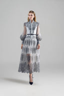 ROSEE de MATIN • Black White Embroidery Floral Midi Dress