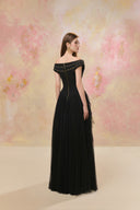 Ambessa Golden Off-Shoulder Layered Gown for women, from JOSEPHINE, The Viet Concept