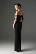 IHF STUDIO • Noir Crimson Crystal Off-Shoulder Silk Taffeta Corset Gown