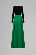 V-Cut Column A-Line Gown Black Green Long Sleeve Velvet Bow for women, from IHF ATELIER, The Viet Concept 