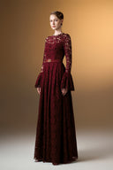 IHF ATELIER • Emerald Reverie French Lace A-Line Gown With Ruffled Sleeves