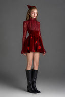IHF STUDIO • Noir Vine Guipure Lace & Velvet Draped Mini Dress