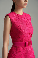 Fuchsia Sculpted Lace Mini Dress With Crystal Bow Belt for women, from IHF STUDIO, The Viet Concept 
