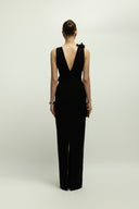 Avignon Dress Ruffled V Neck Crepe Gown for women, from JENNY K TRAN, The Viet Concept 