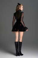 IHF STUDIO • Noir Vine Guipure Lace & Velvet Draped Mini Dress