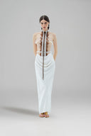 LA VIERGE • Columna Lace-Up Beaded Silk Maxi Gown
