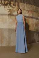 L' SCARLETT • Blue 3D Crystal Floral Embellished Poly Crepe Maxi Dress