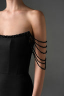 IHF STUDIO • Noir Crimson Crystal Off-Shoulder Silk Taffeta Corset Gown