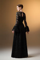 IHF ATELIER • Emerald Reverie French Lace A-Line Gown With Ruffled Sleeves