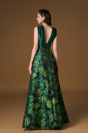 Emerald Green A-Line Gown – Taffeta Floral Jacquard Crystal Tie for women, from IHF ATELIER, The Viet Concept 