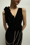 Avignon Dress Ruffled V Neck Crepe Gown for women, from JENNY K TRAN, The Viet Concept 