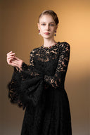 IHF ATELIER • Emerald Reverie French Lace A-Line Gown With Ruffled Sleeves