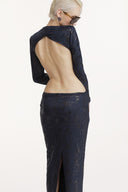 SORAMAME • Midnight Navy Inertia Cut-Out Velvet Column Dress