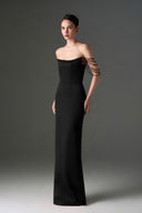 IHF STUDIO • Noir Crimson Crystal Off-Shoulder Silk Taffeta Corset Gown