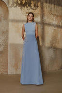 L' SCARLETT • Blue 3D Crystal Floral Embellished Poly Crepe Maxi Dress
